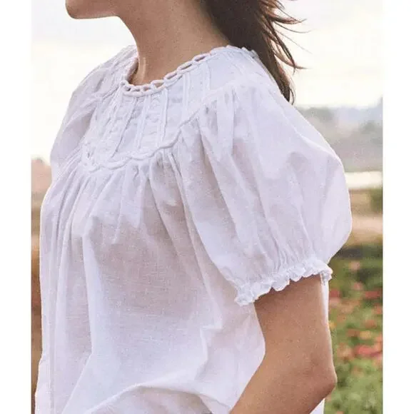 THE GREAT. Splendor Top White Puff Sleeve Cotton Size 0 / Small - Picture 2 of 9